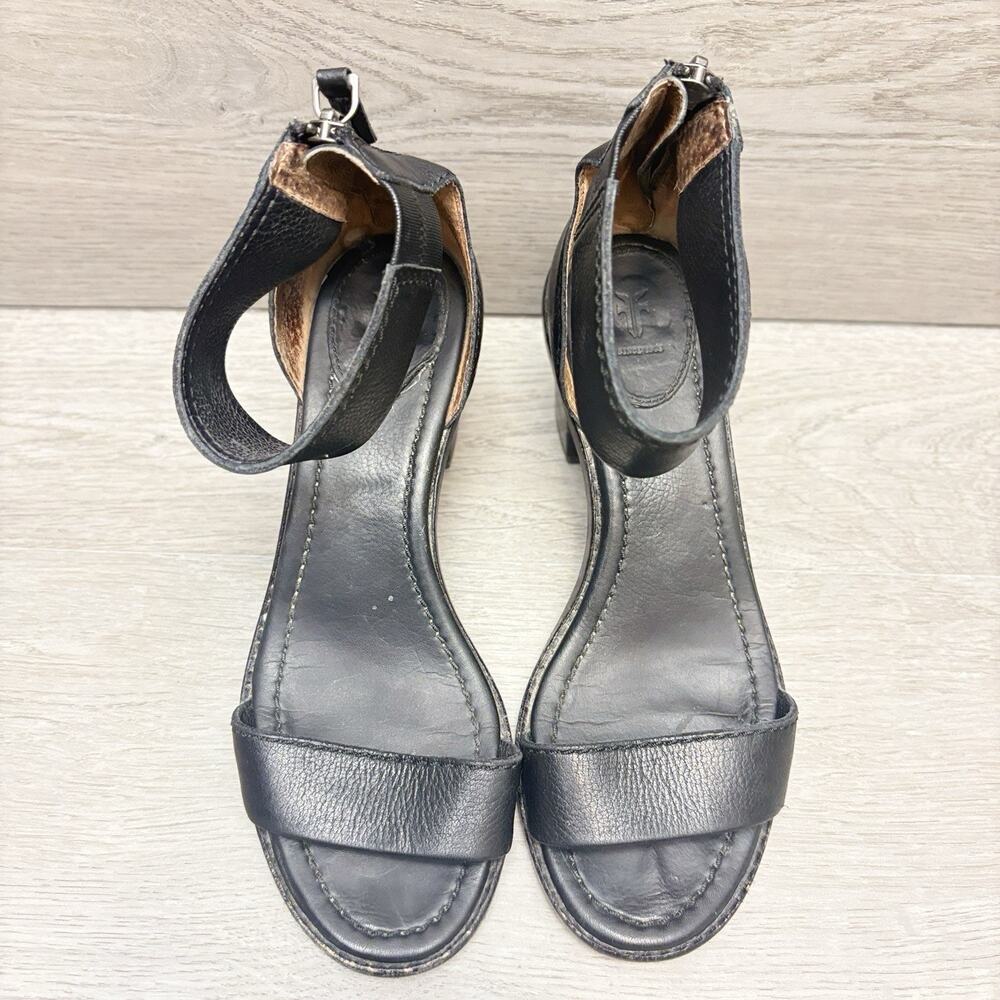 Frye Brielle Black Leather Ankle Strap Block Heel Sandals Size 6 - Picture 10 of 14